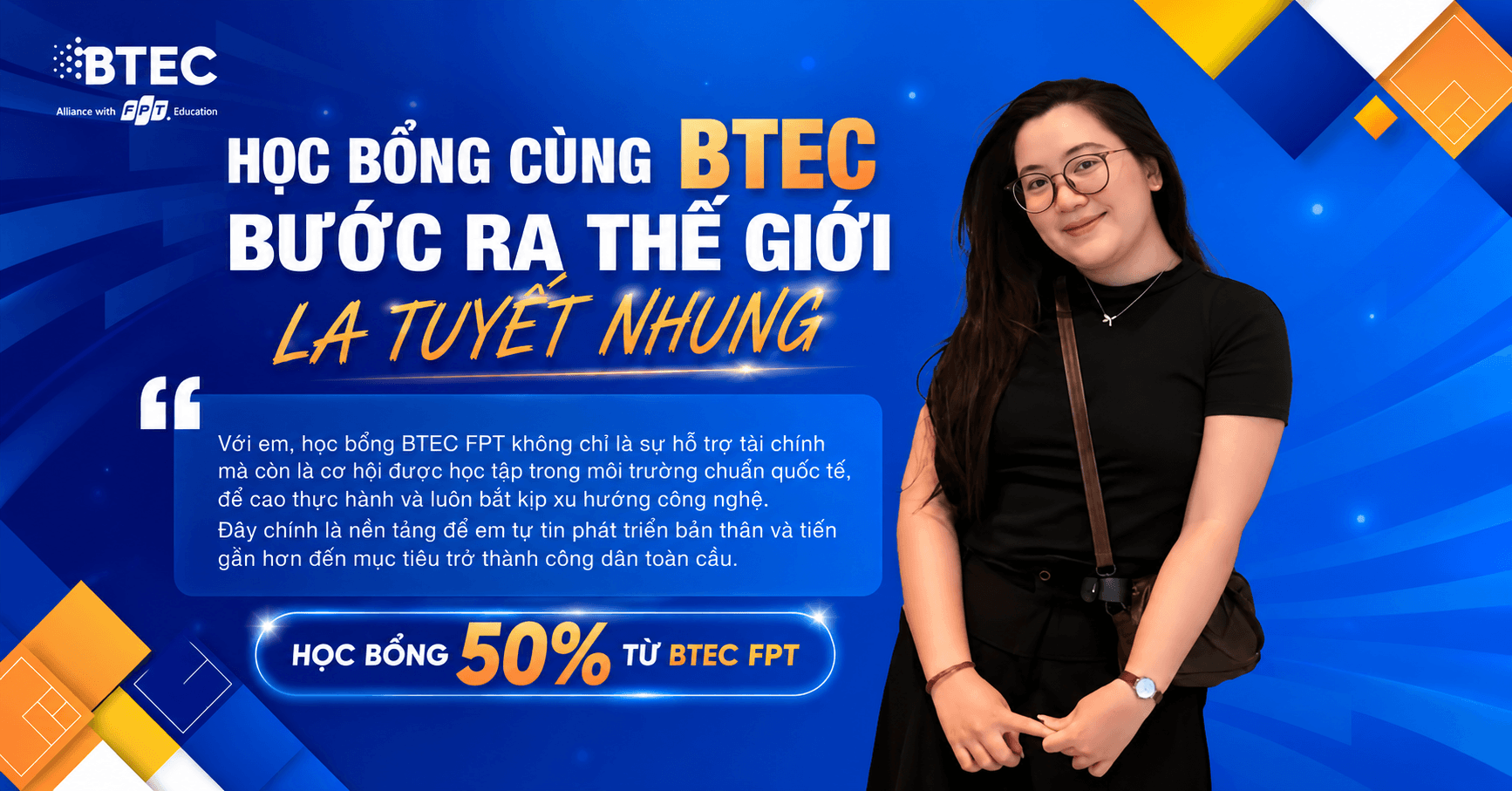 Sinh viên La Tuyết Nhung nhận học bổng 50% BTEC FPT và chia sẻ hành trình phát triển bản thân. Sinh viên La Tuyết Nhung nhận học bổng 50% BTEC FPT và chia sẻ hành trình phát triển bản thân.