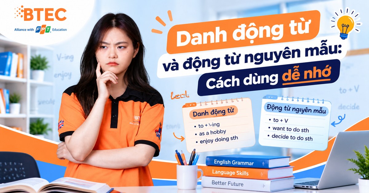 ổng hợp kiến thức về danh động từ (Gerund) và động từ nguyên mẫu (Infinitive) trong tiếng Anh, hướng dẫn cách dùng V-ing và To V kèm ví dụ giúp học sinh phân biệt và vận dụng chính xác.