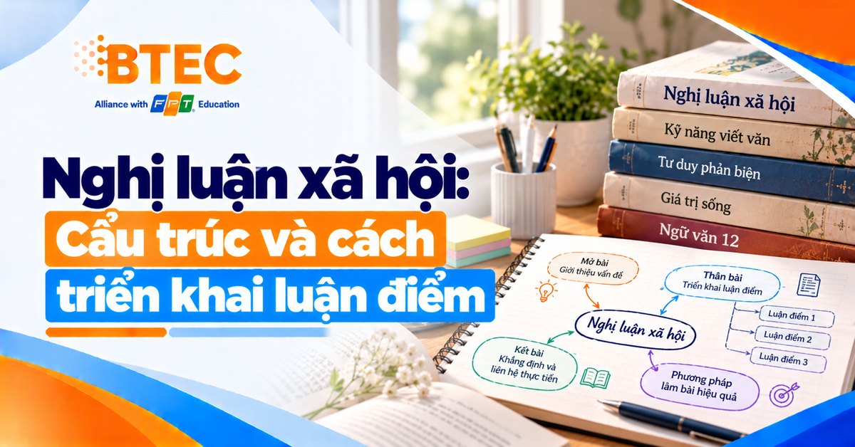 Hướng dẫn cấu trúc bài nghị luận xã hội, cách xác định luận điểm, sắp xếp luận cứ, lựa chọn dẫn chứng và triển khai lập luận mạch lạc, thuyết phục.