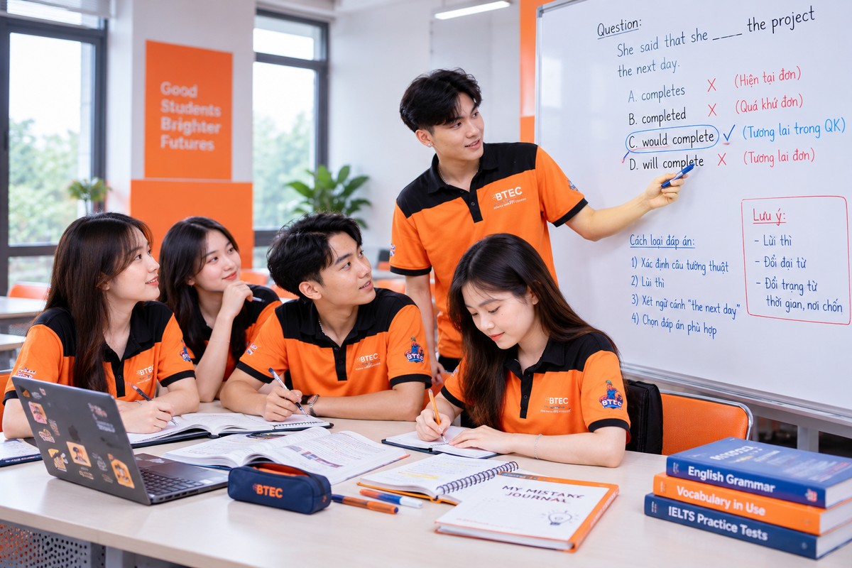 Nhóm sinh viên BTEC FPT cùng chữa đề Tiếng Anh, phân tích đáp án và ghi lại lỗi sai trong lớp học hiện đại Sinh viên BTEC FPT cùng phân tích câu hỏi Tiếng Anh, loại đáp án và ghi lại lỗi sai để cải thiện kỹ năng làm bài.