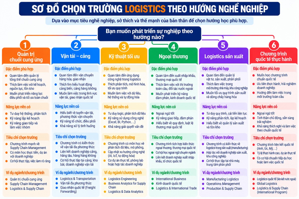 học sinh lựa chọn trường Logistics dựa trên 6 định hướng nghề nghiệp và năng lực phù hợp.